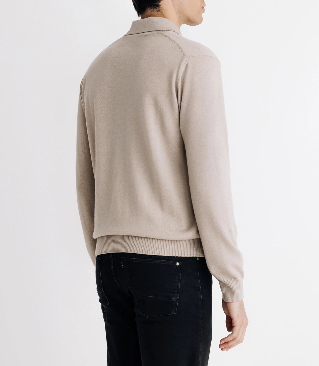 Pull col polo en laine mérinos beige - IZAC
