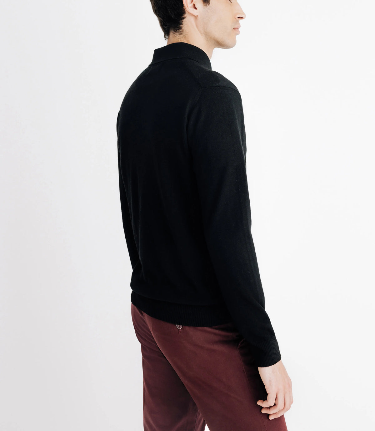 Pull col polo en laine mérinos noir - IZAC