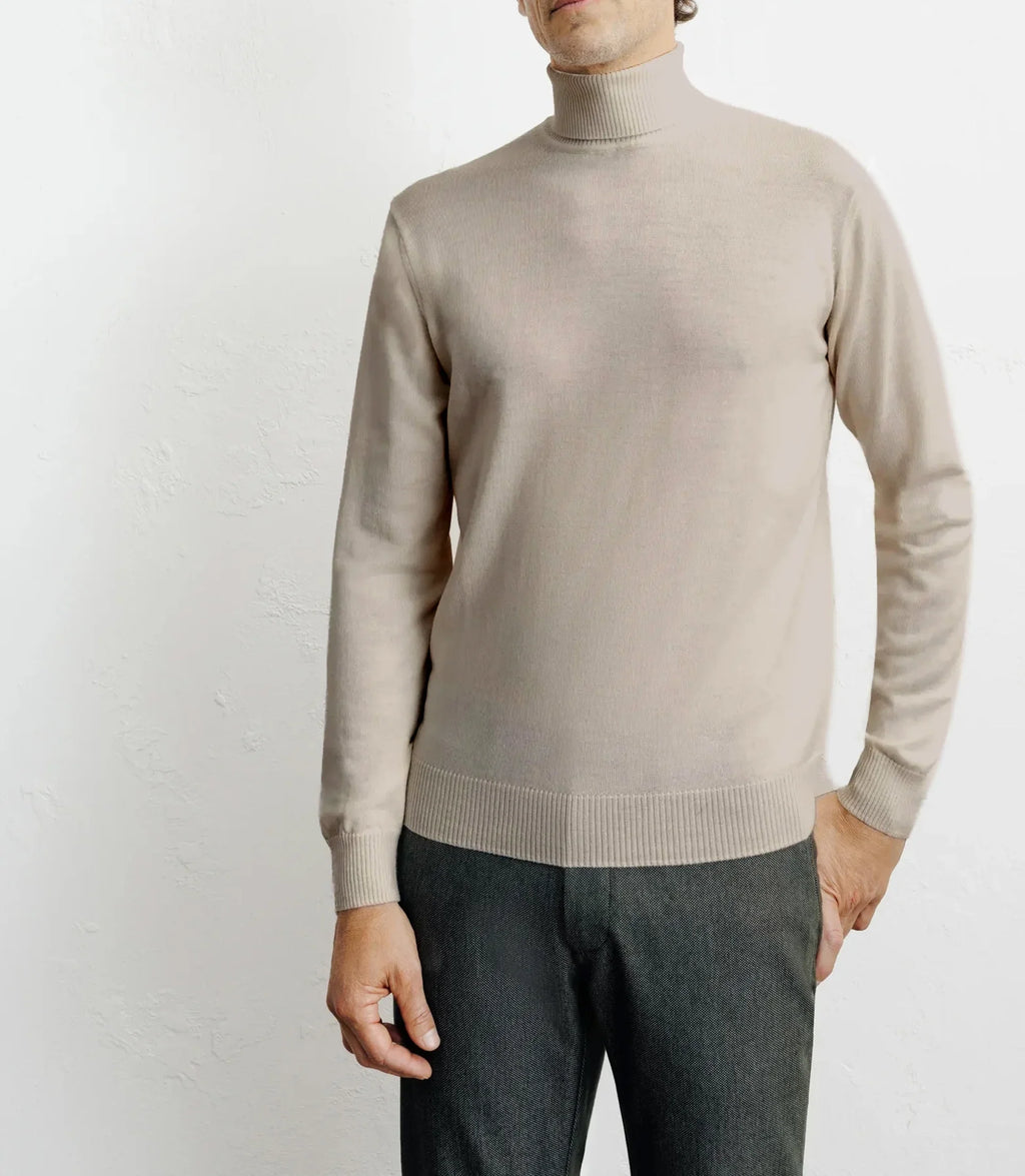 Pull col roulé en laine mérinos beige - IZAC