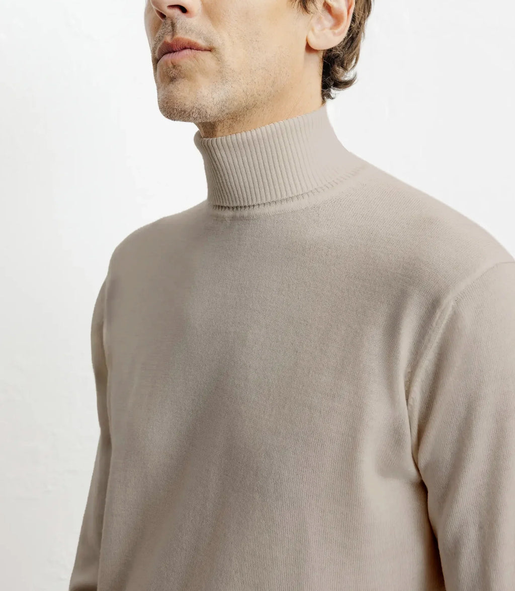 Pull col roulé en laine mérinos beige - IZAC