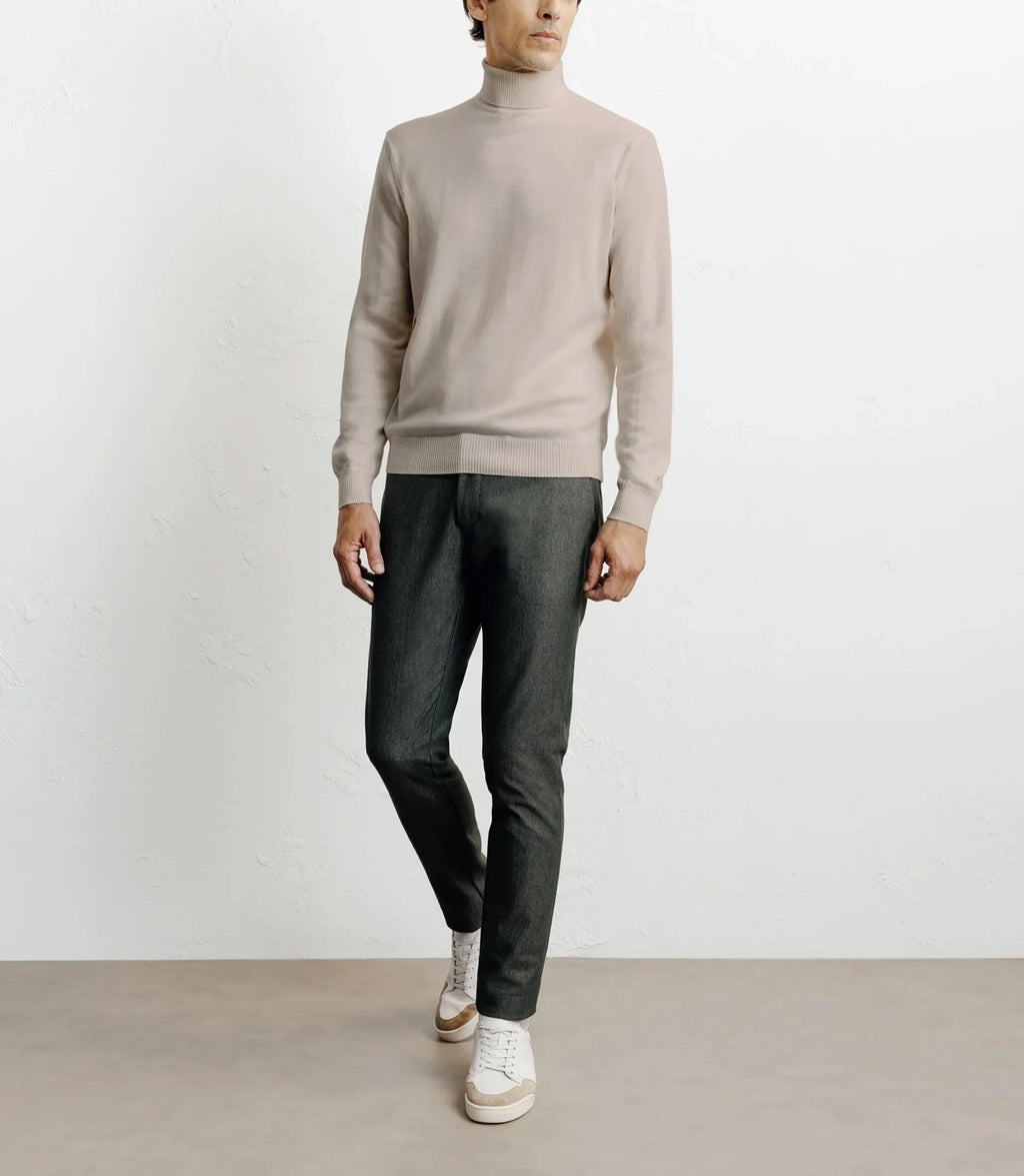 Pull col roulé en laine mérinos beige - IZAC
