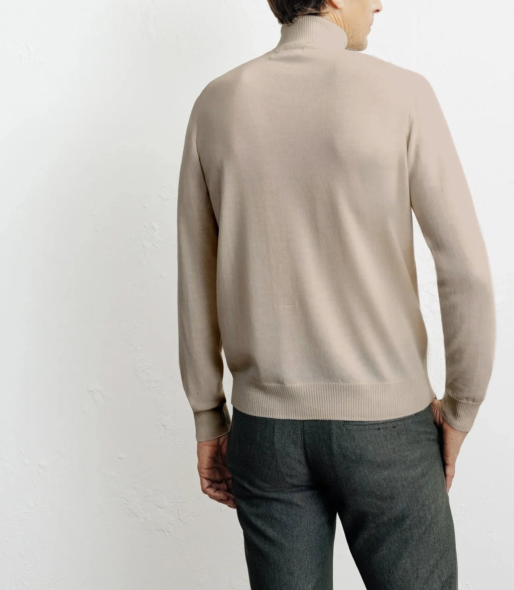 Pull col roulé en laine mérinos beige - IZAC