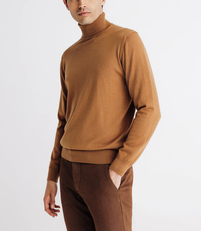 Pull col roulé en laine mérinos camel - IZAC