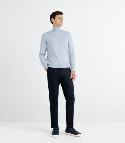 Pull col roulé en laine mérinos ciel - IZAC