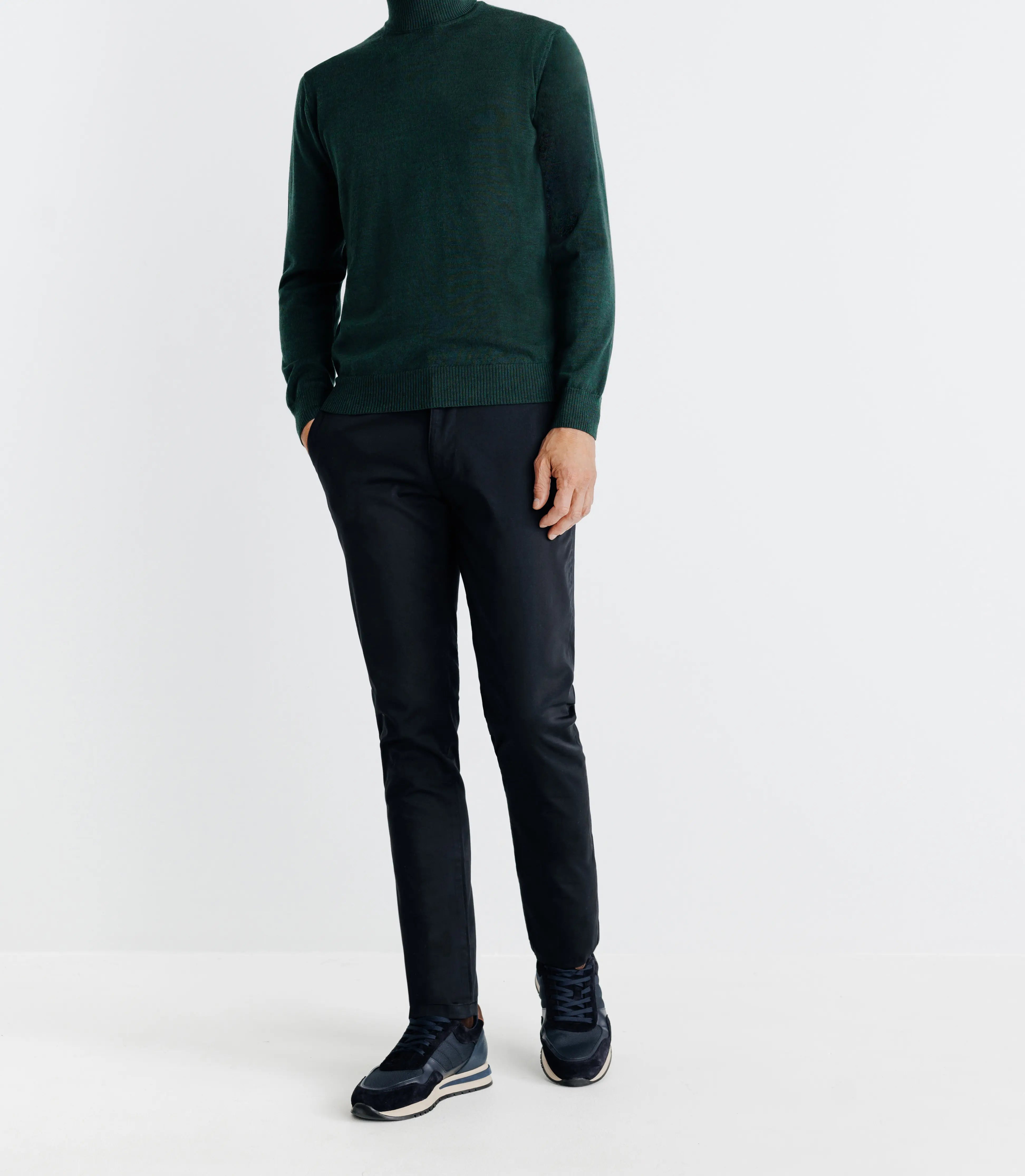 Pull col roulé en laine mérinos vert - IZAC