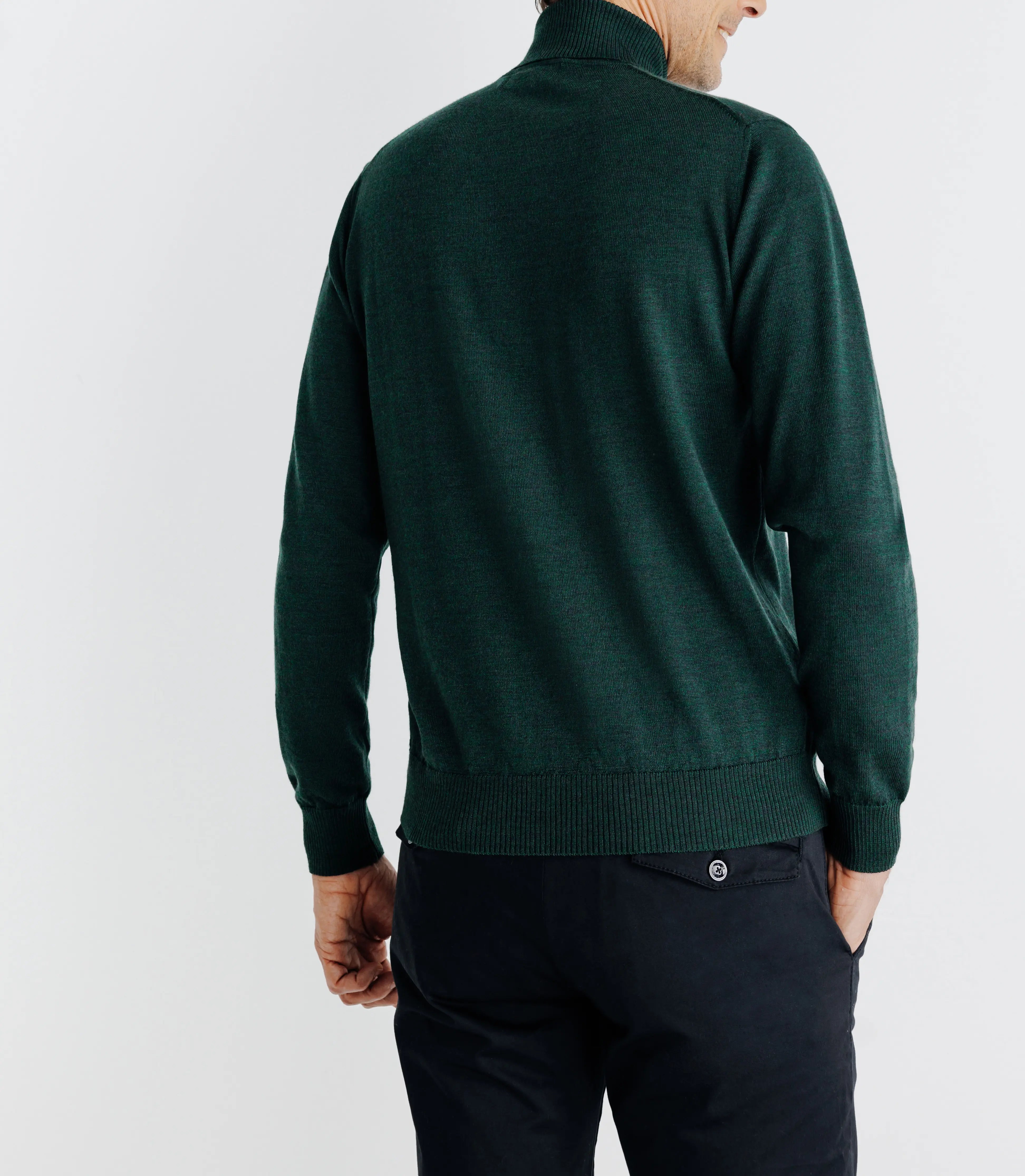 Pull col roulé en laine mérinos vert - IZAC