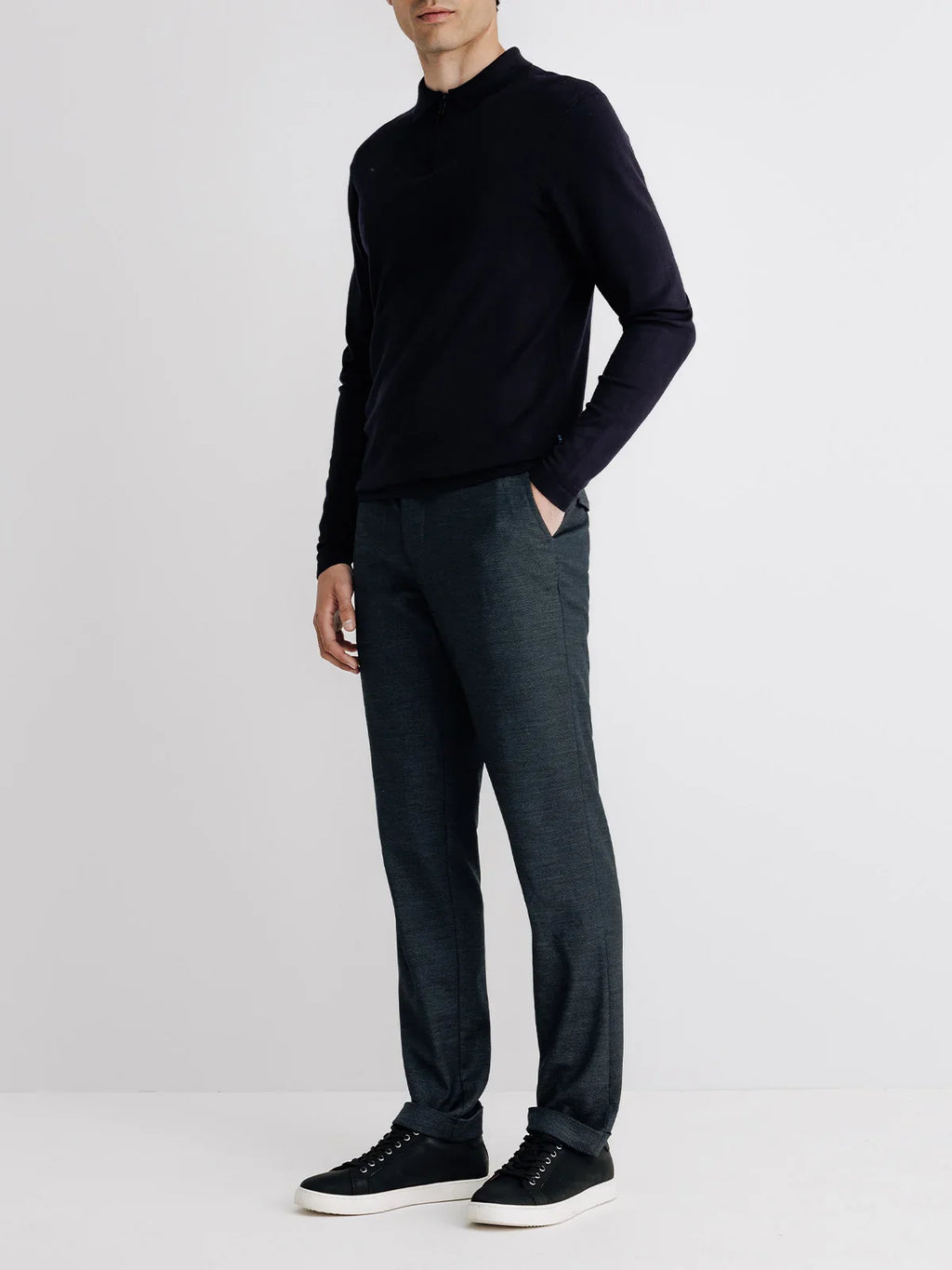 Pull col zippé en maille marine - IZAC