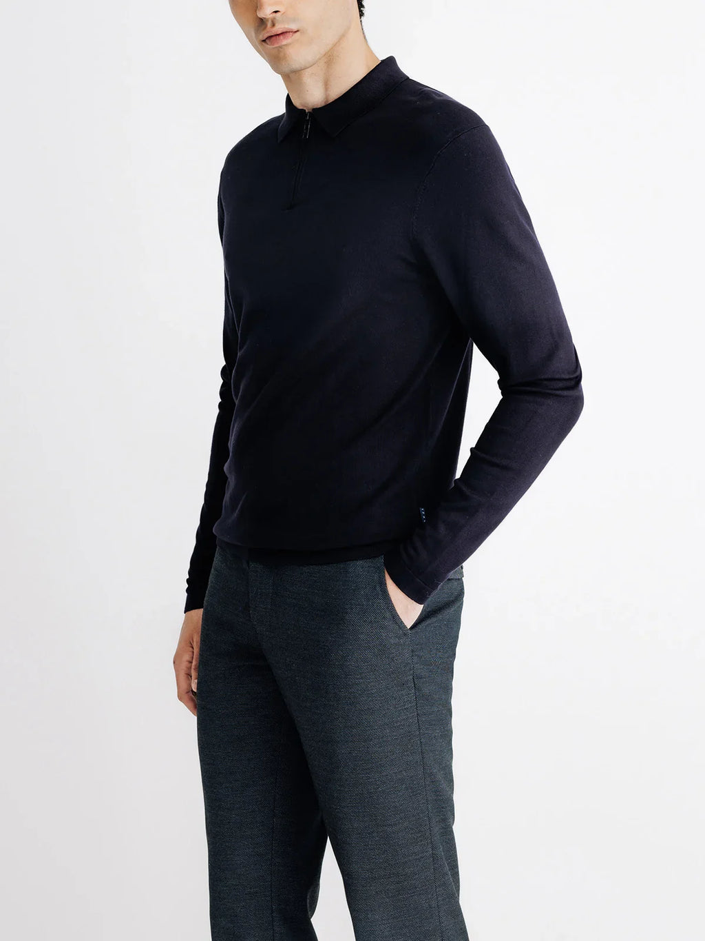 Pull col zippé en maille marine - IZAC