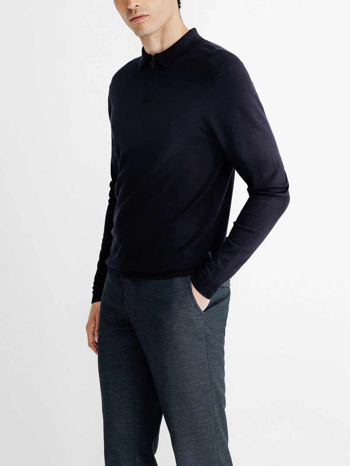 Pull col zippé en maille marine - IZAC