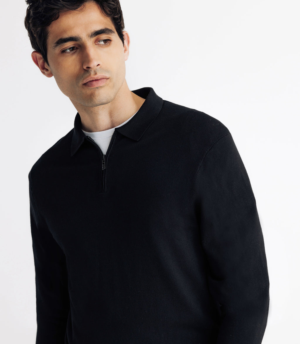 Pull col zippé en maille noir - IZAC