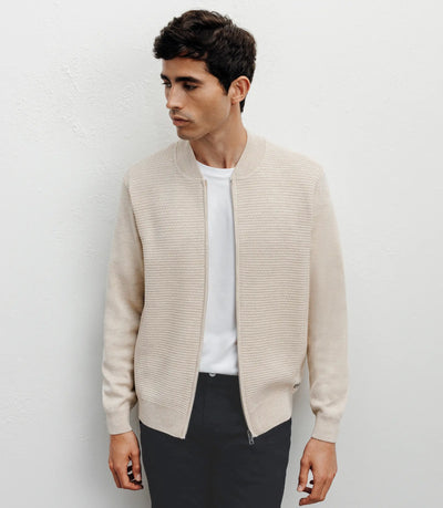 Gilet zippé jeux de points beige - IZAC