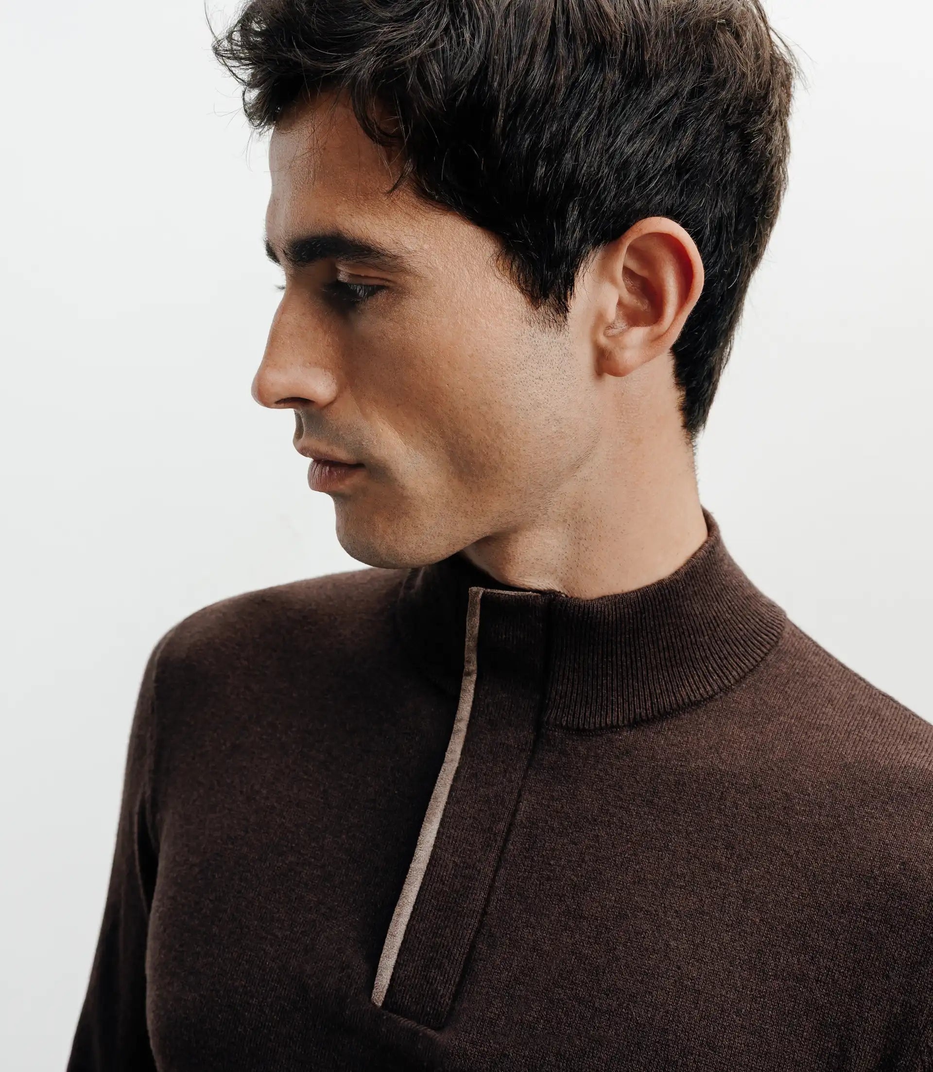 Pull col montant demi zippé marron - IZAC