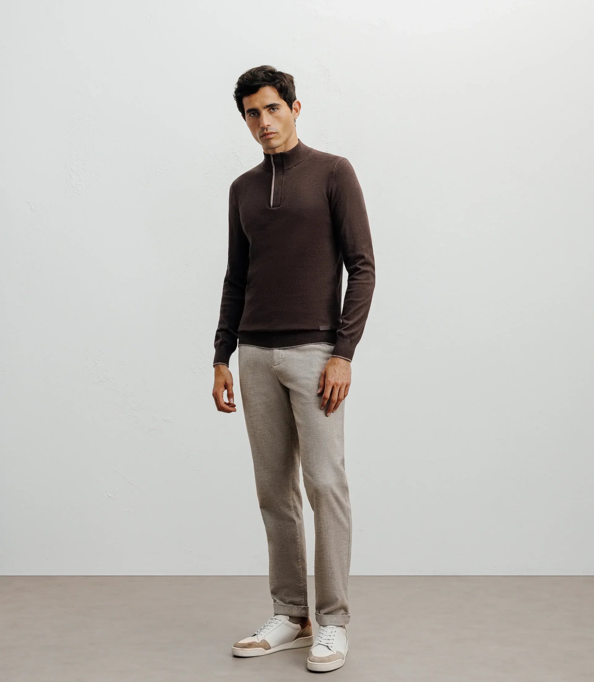 Pull col montant demi zippé marron - IZAC