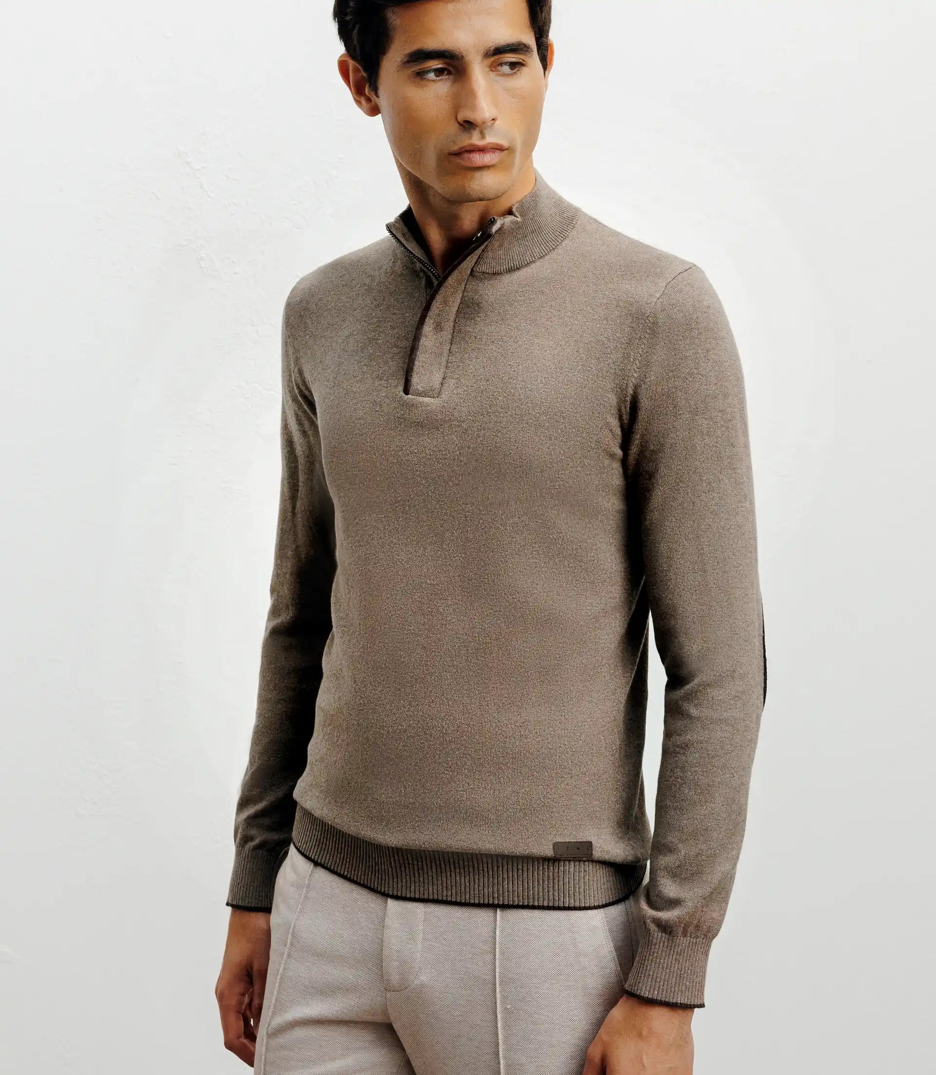 Pull col montant demi zippé taupe - IZAC