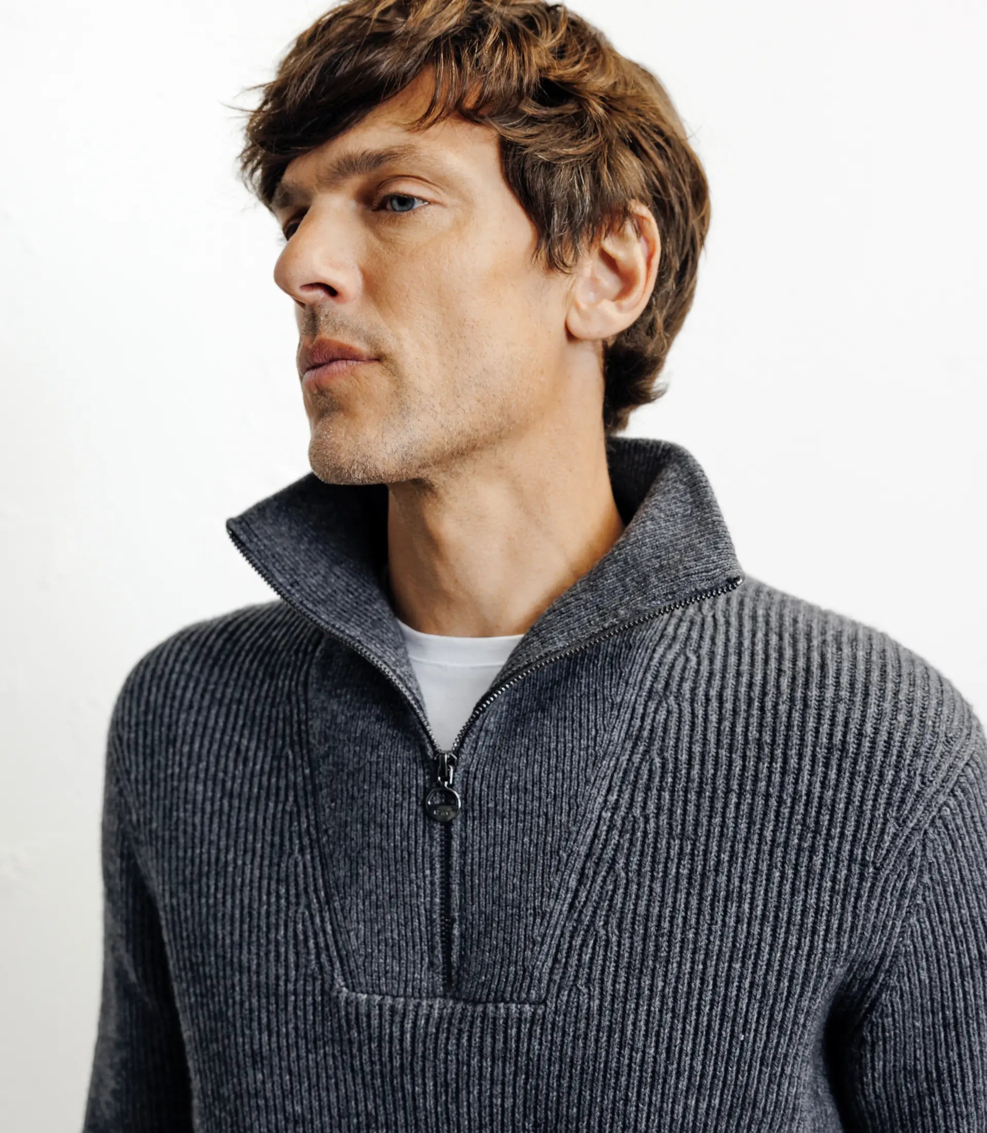 Pull en laine col camionneur anthracite - IZAC