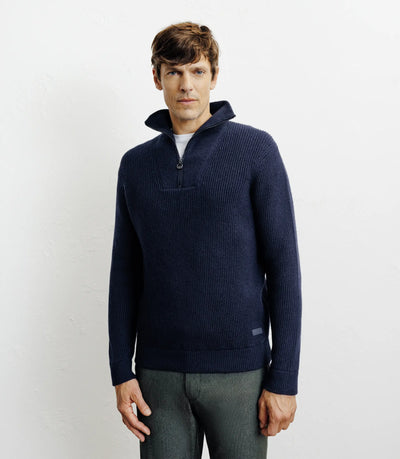 Pull en laine col camionneur marine - IZAC
