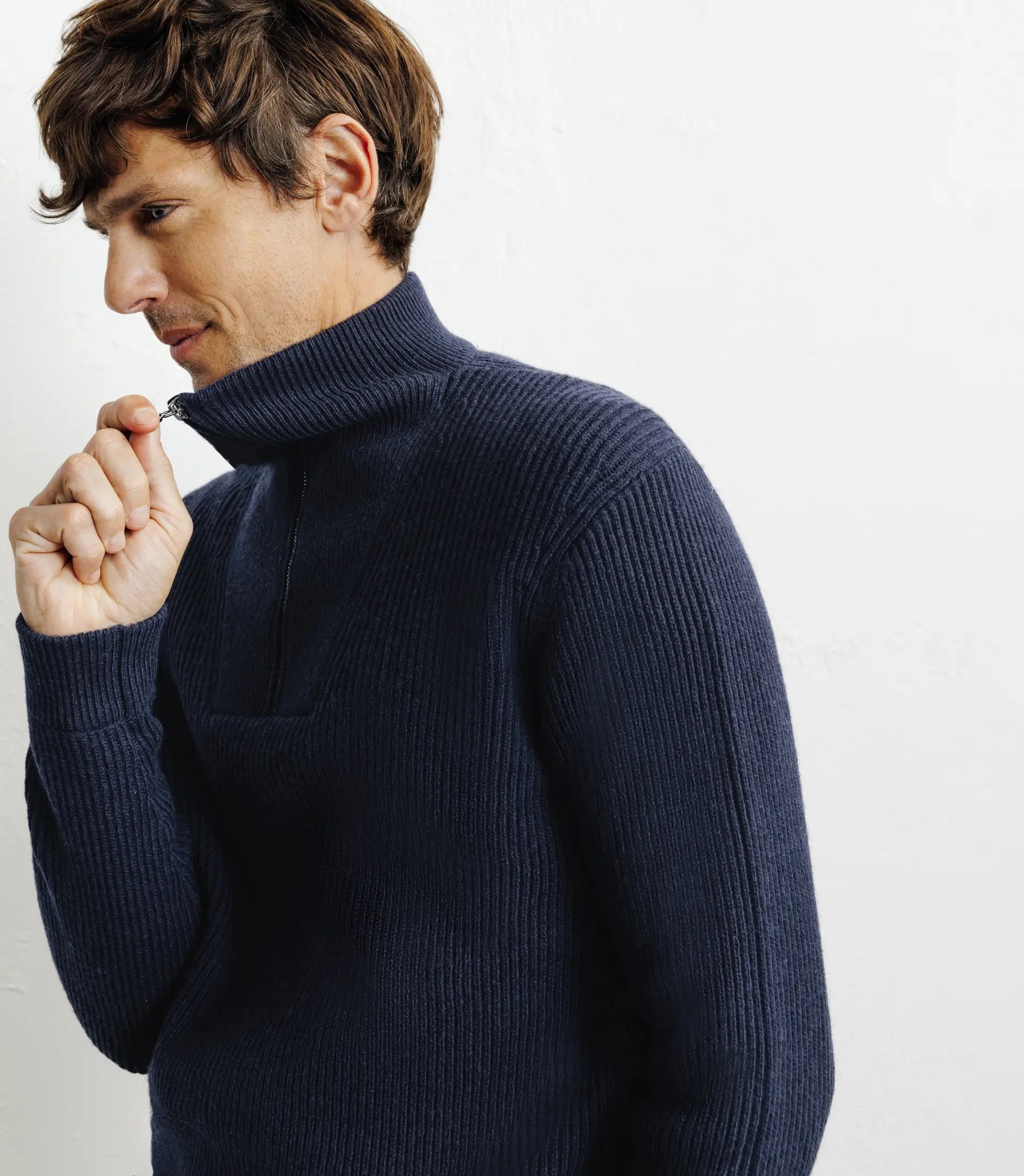 Pull en laine col camionneur marine - IZAC