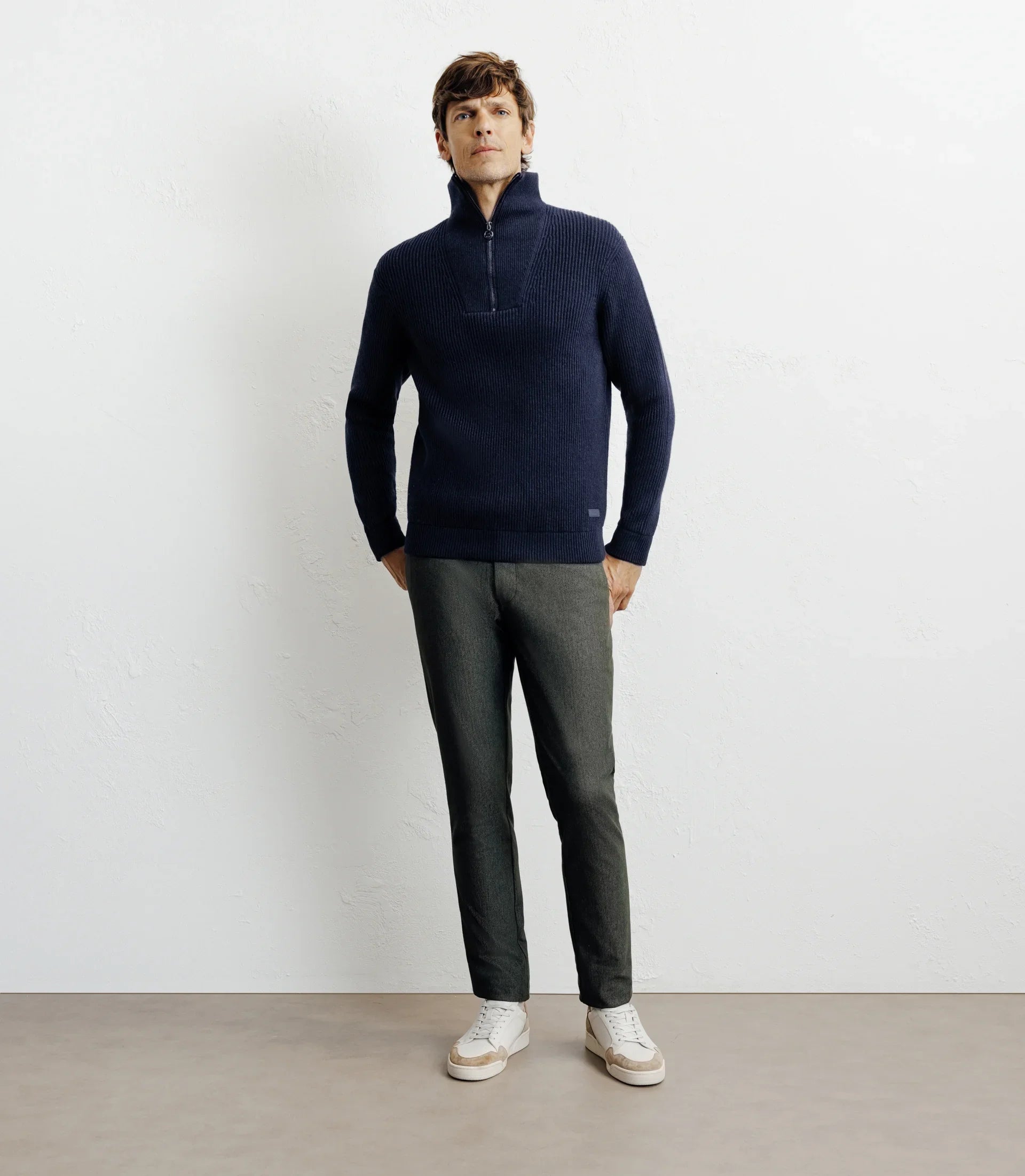 Pull en laine col camionneur marine - IZAC