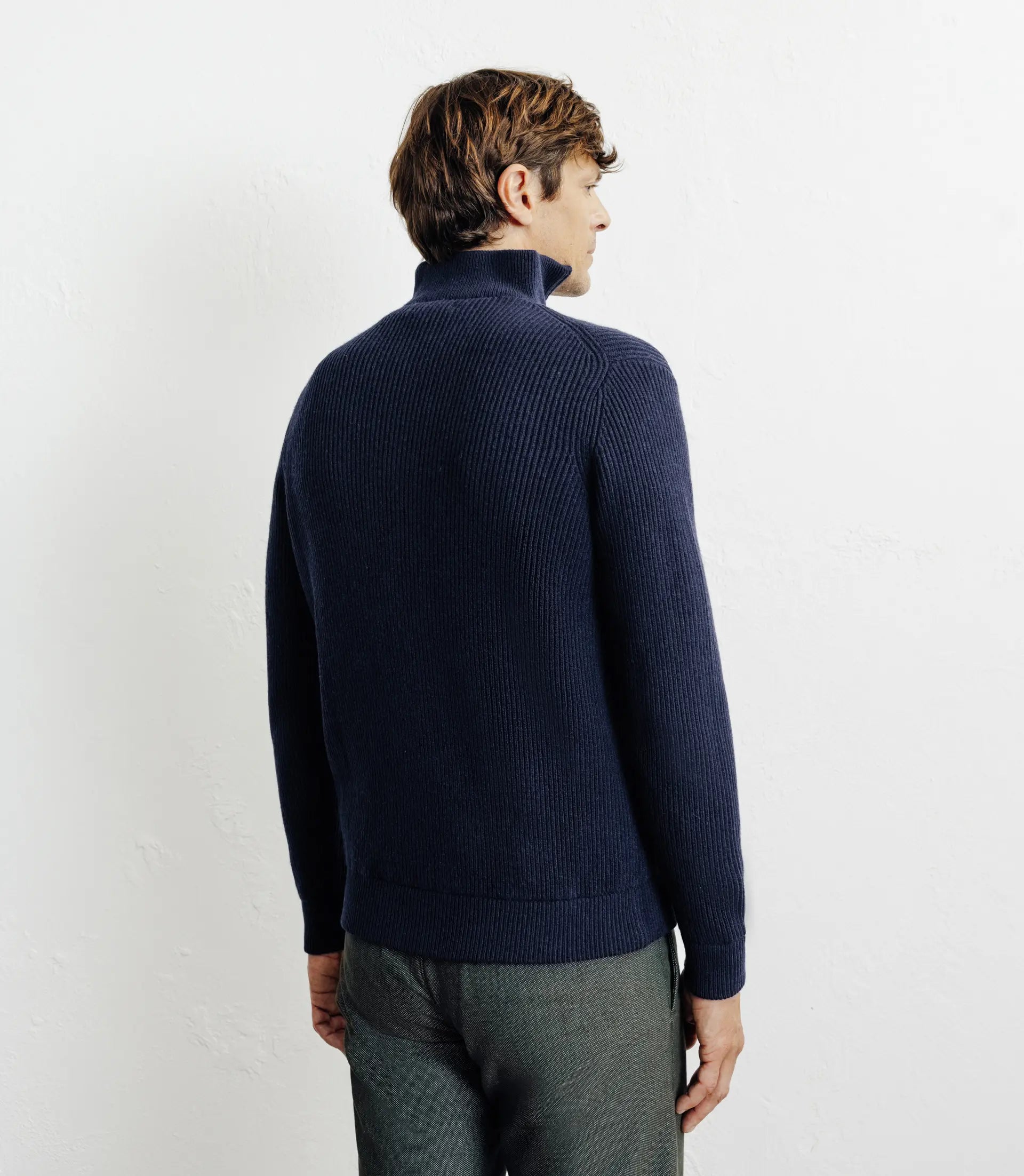 Pull en laine col camionneur marine - IZAC