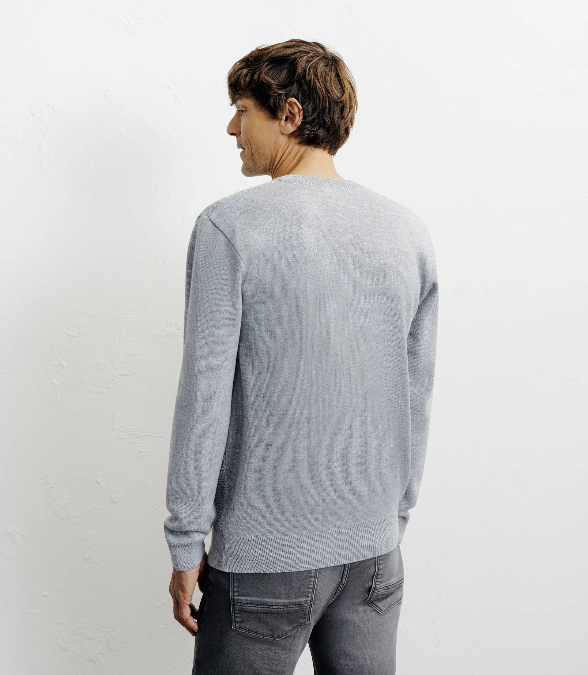 Pull col rond jeux de points gris chiné - IZAC