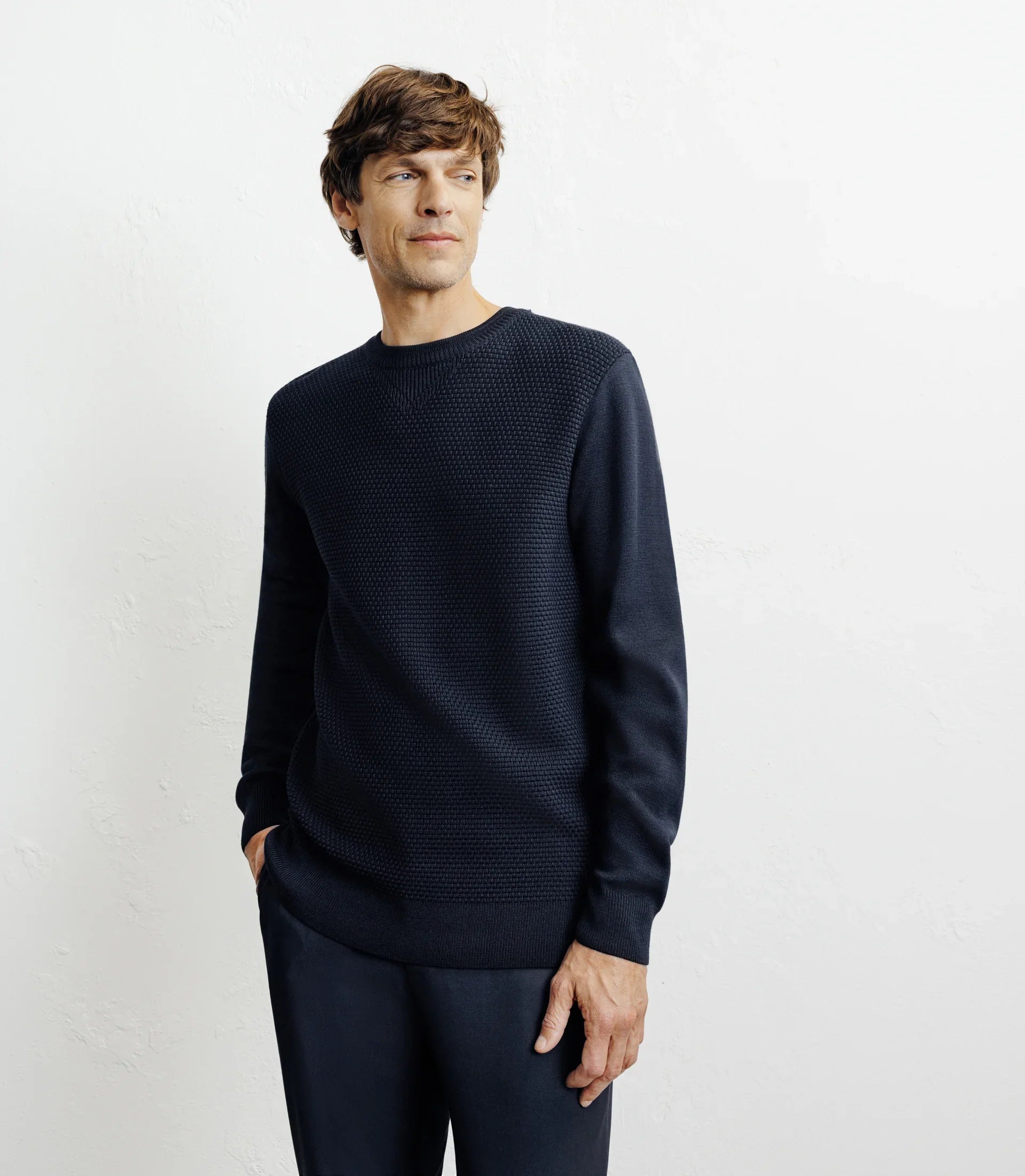 Pull col rond jeux de points marine - IZAC