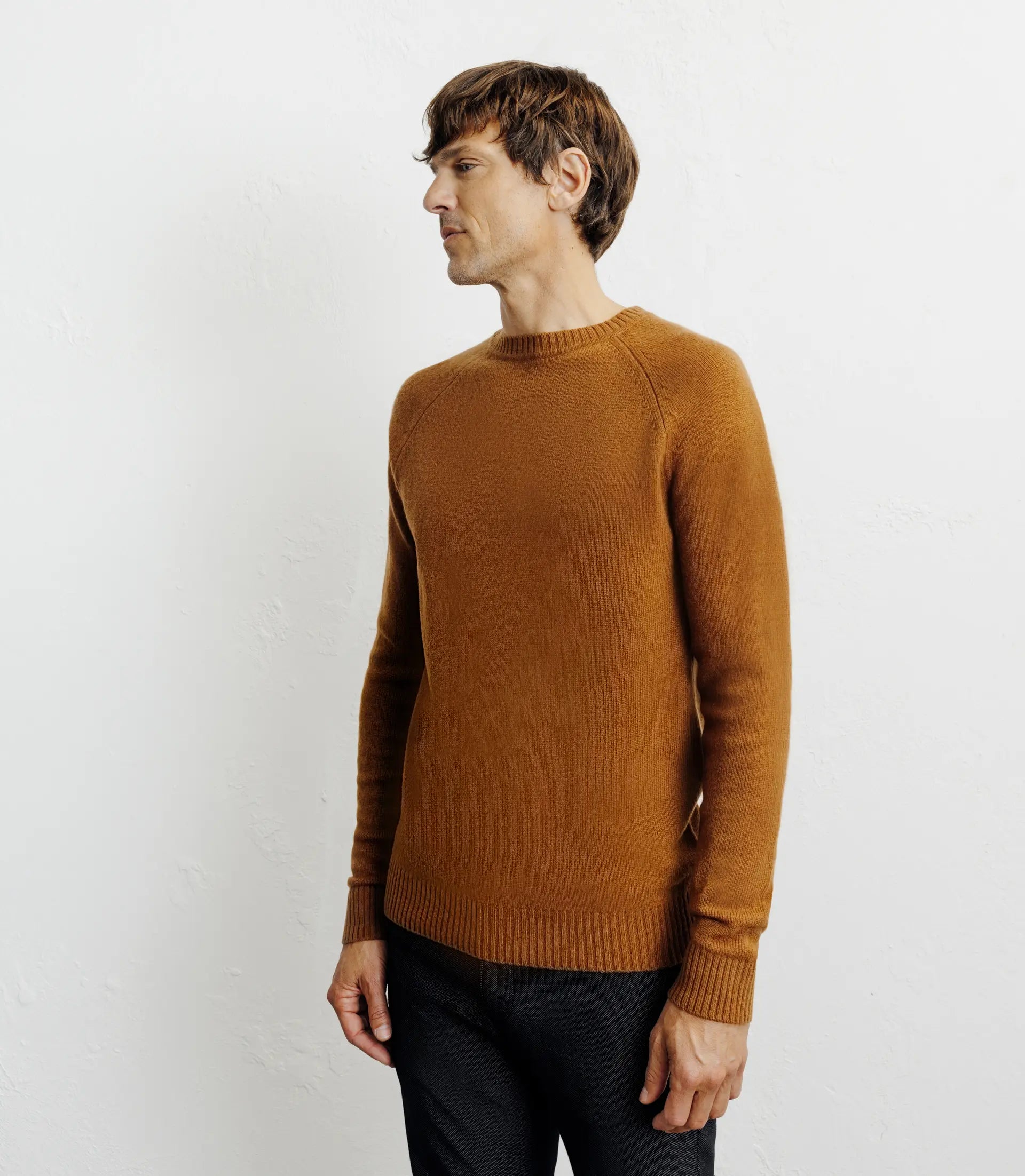 Pull en laine col rond camel foncé - IZAC