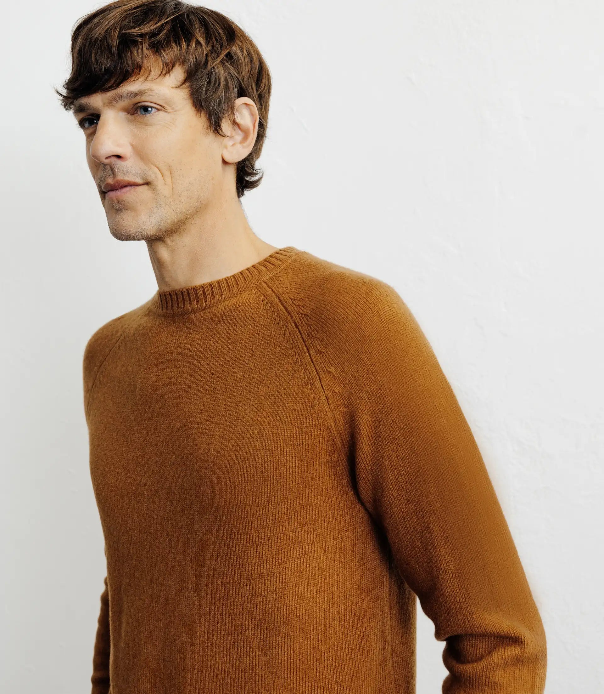 Pull en laine col rond camel foncé - IZAC