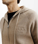 Hoodie zippé à capuche en maille beige - IZAC