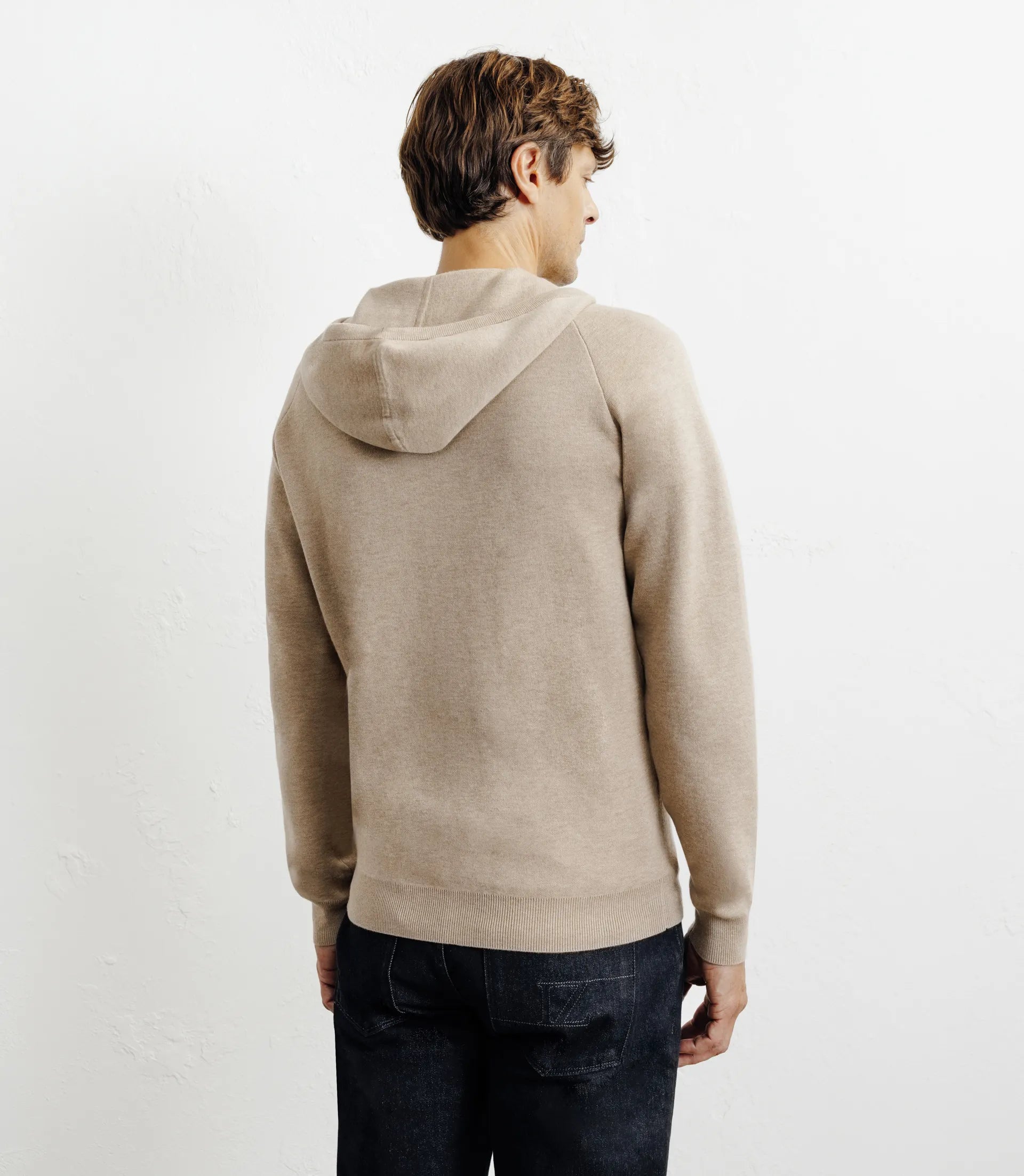 Hoodie zippé à capuche en maille beige - IZAC