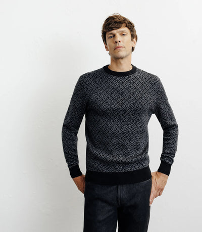 Pull col rond fantaisie noir - IZAC