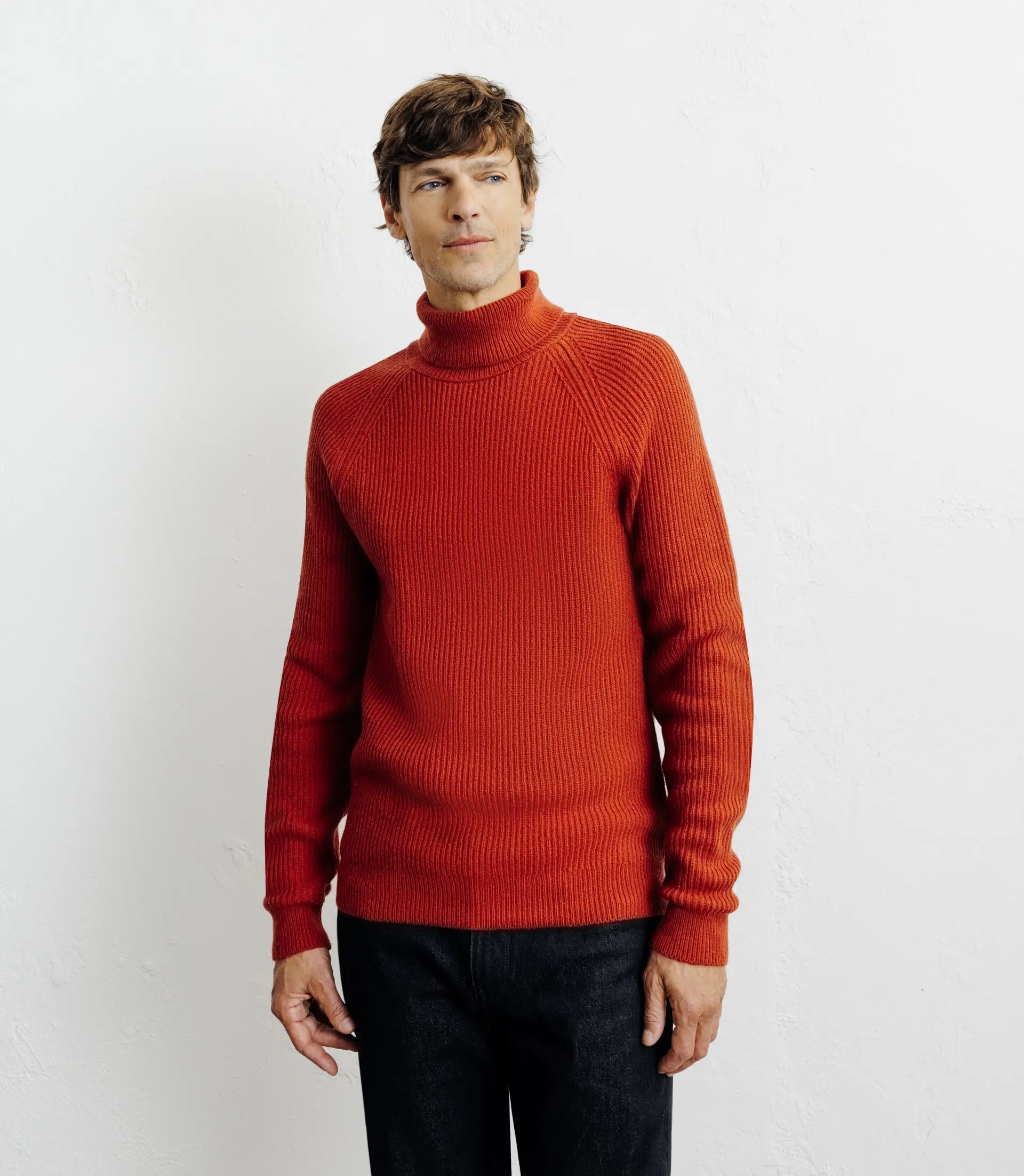 Pull col roulé uni rouge clair - IZAC