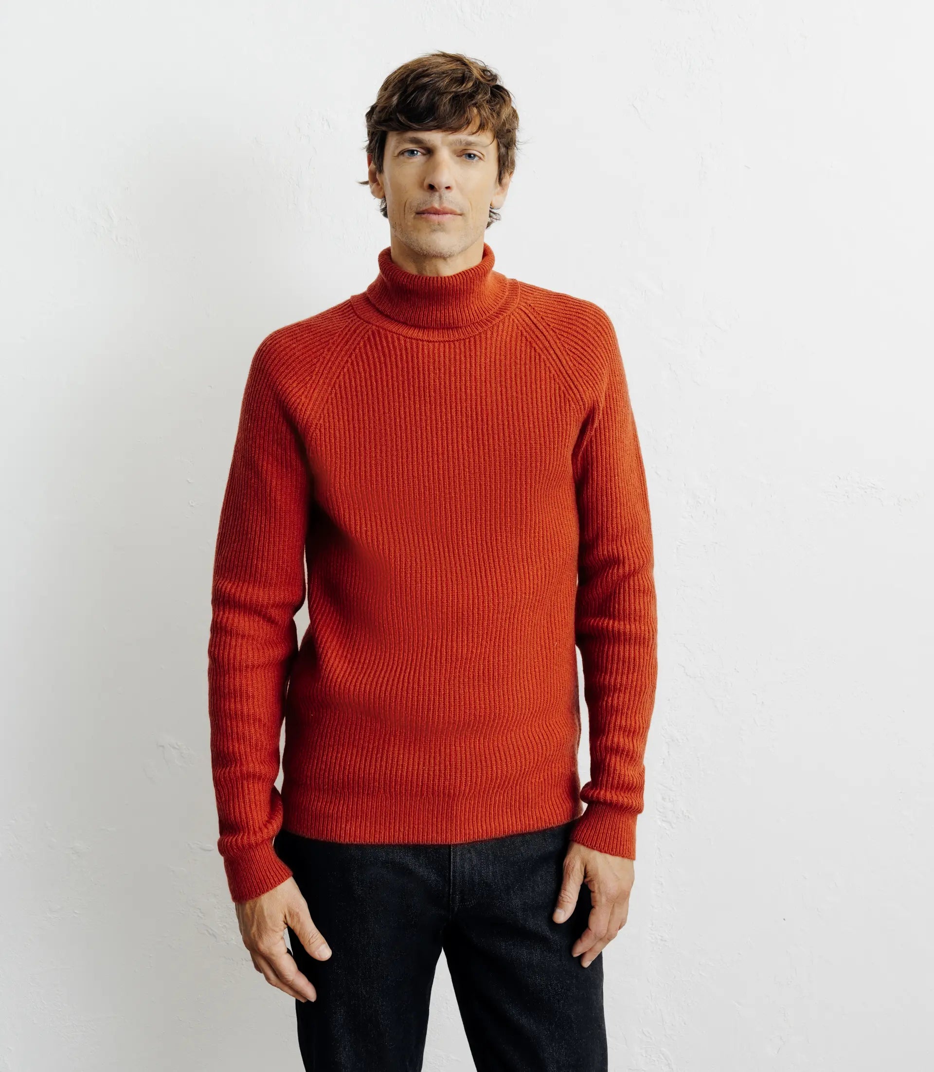 Pull col roulé uni rouge clair - IZAC