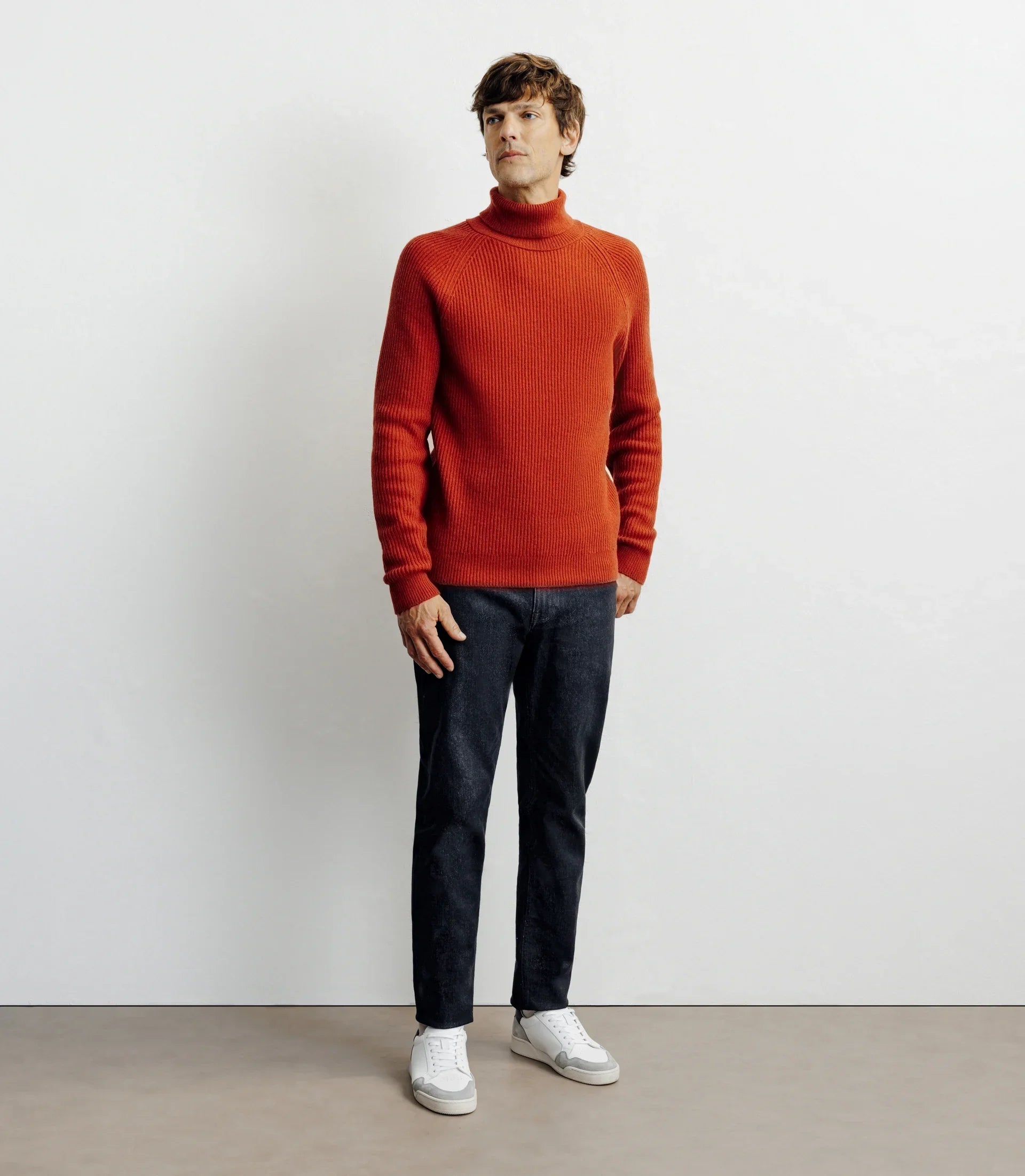 Pull col roulé uni rouge clair - IZAC