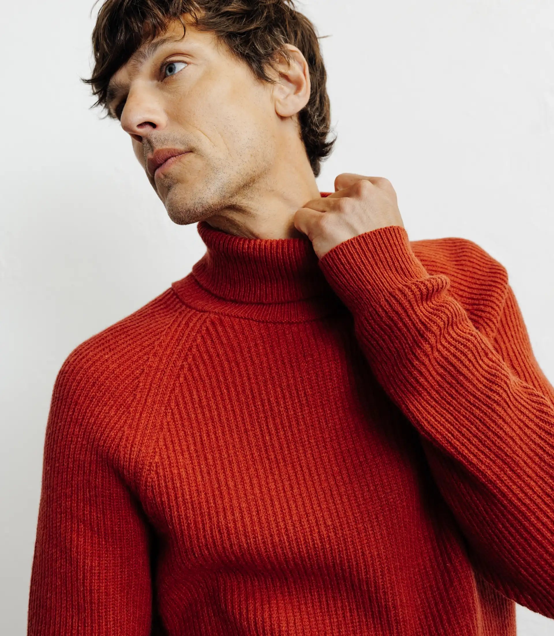 Pull col roulé uni rouge clair - IZAC