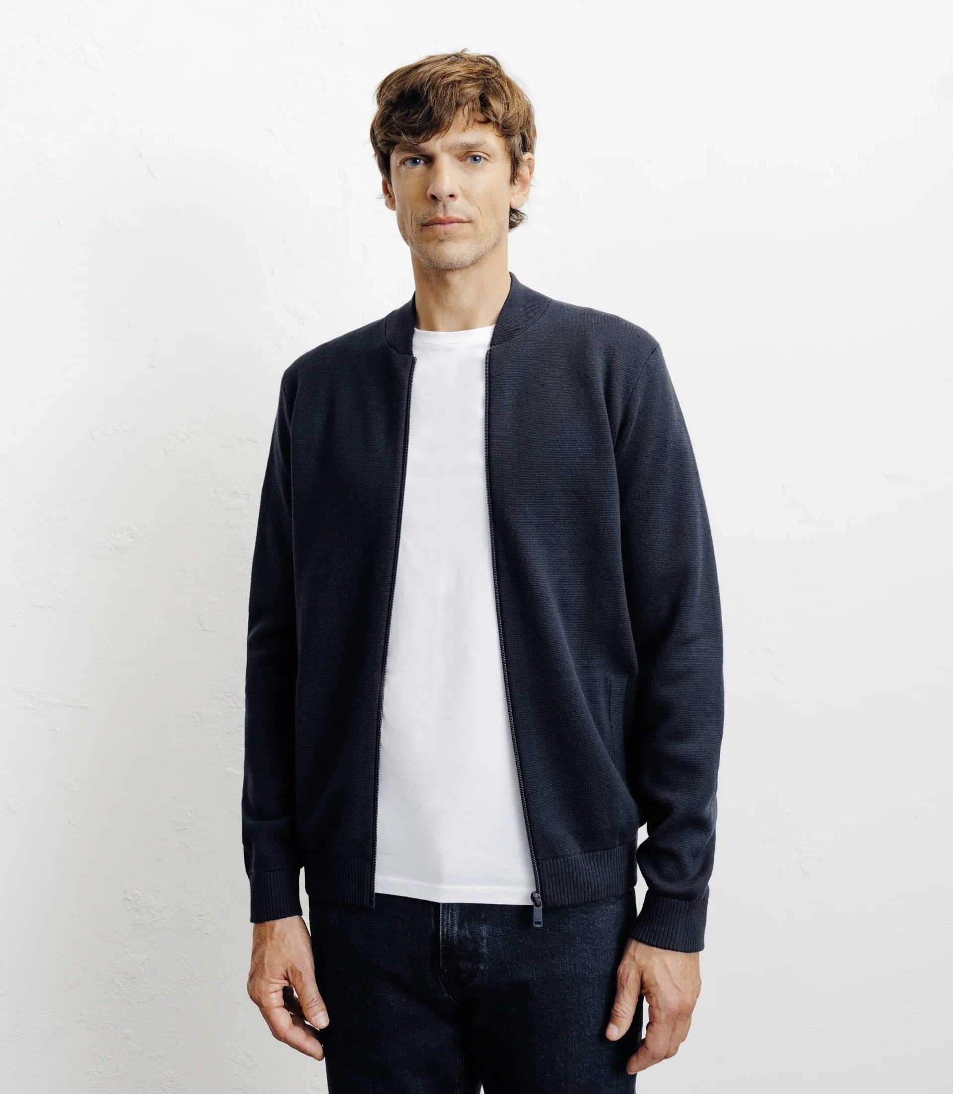 Cardigan zippé col teddy marine - IZAC