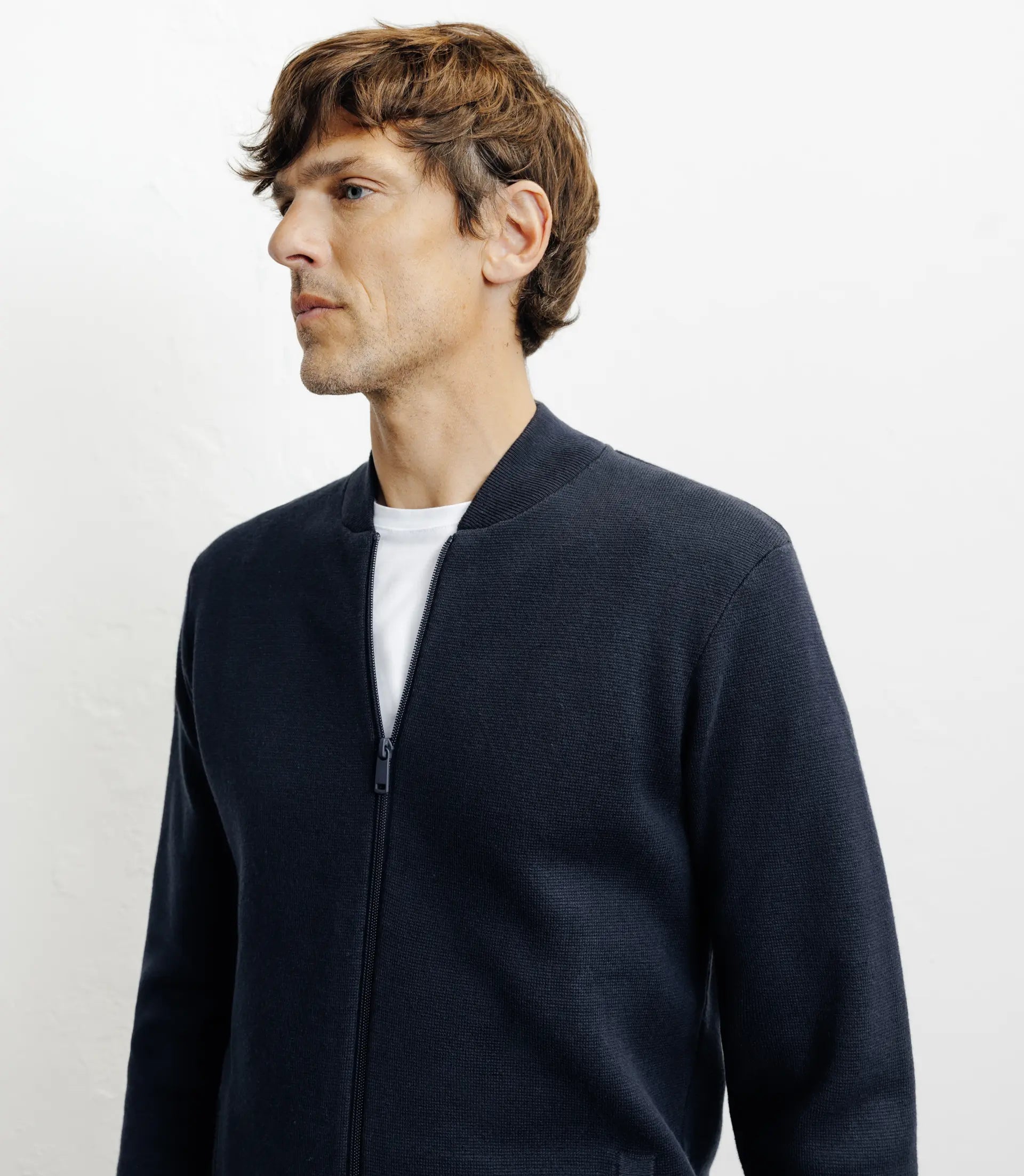 Cardigan zippé col teddy marine - IZAC