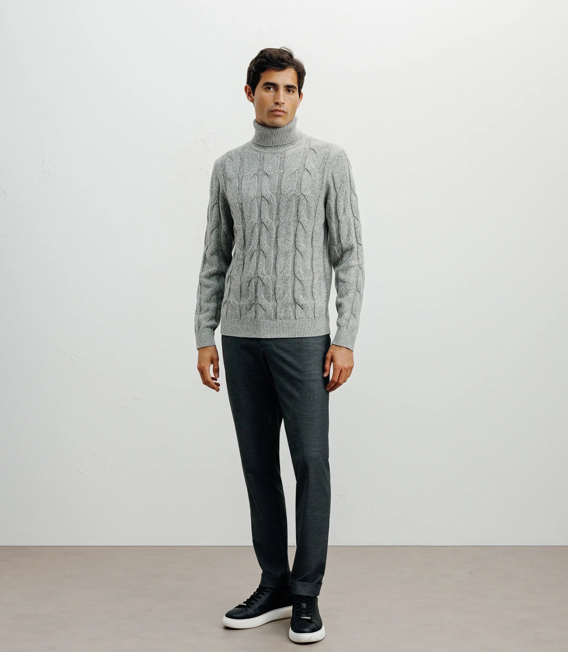 Pull col roulé torsadé gris chiné - IZAC