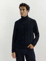 Pull col roulé torsadé noir - IZAC