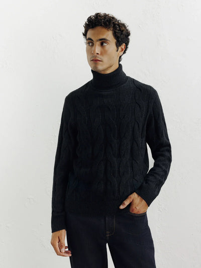 Pull col roulé torsadé noir - IZAC