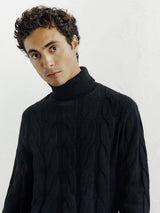 Pull col roulé torsadé noir - IZAC