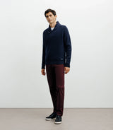 Pull en laine col châle marine - IZAC