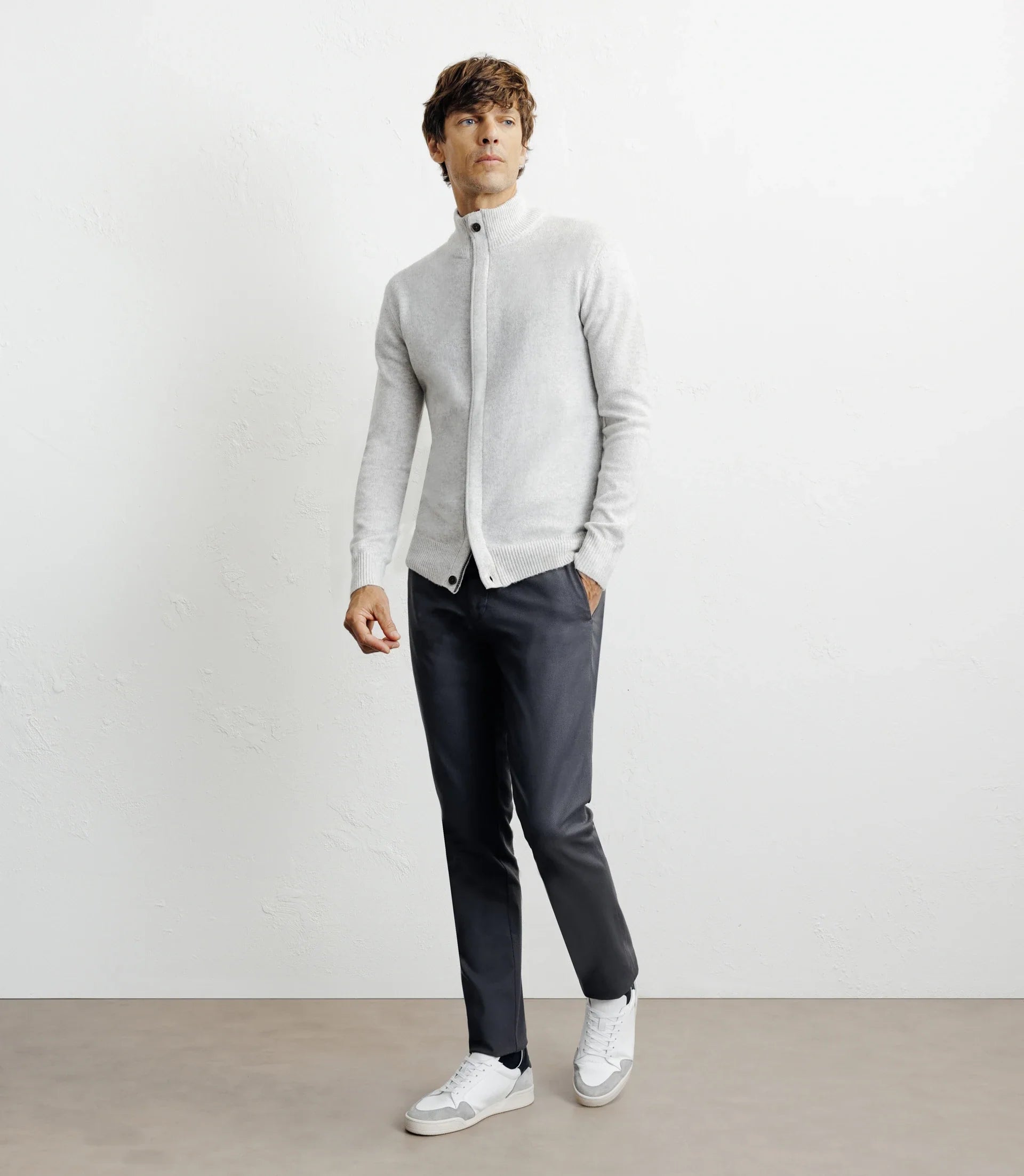 Gilet zip col montant gris chiné - IZAC