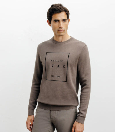 Pull col rond fantaisie chatain - IZAC