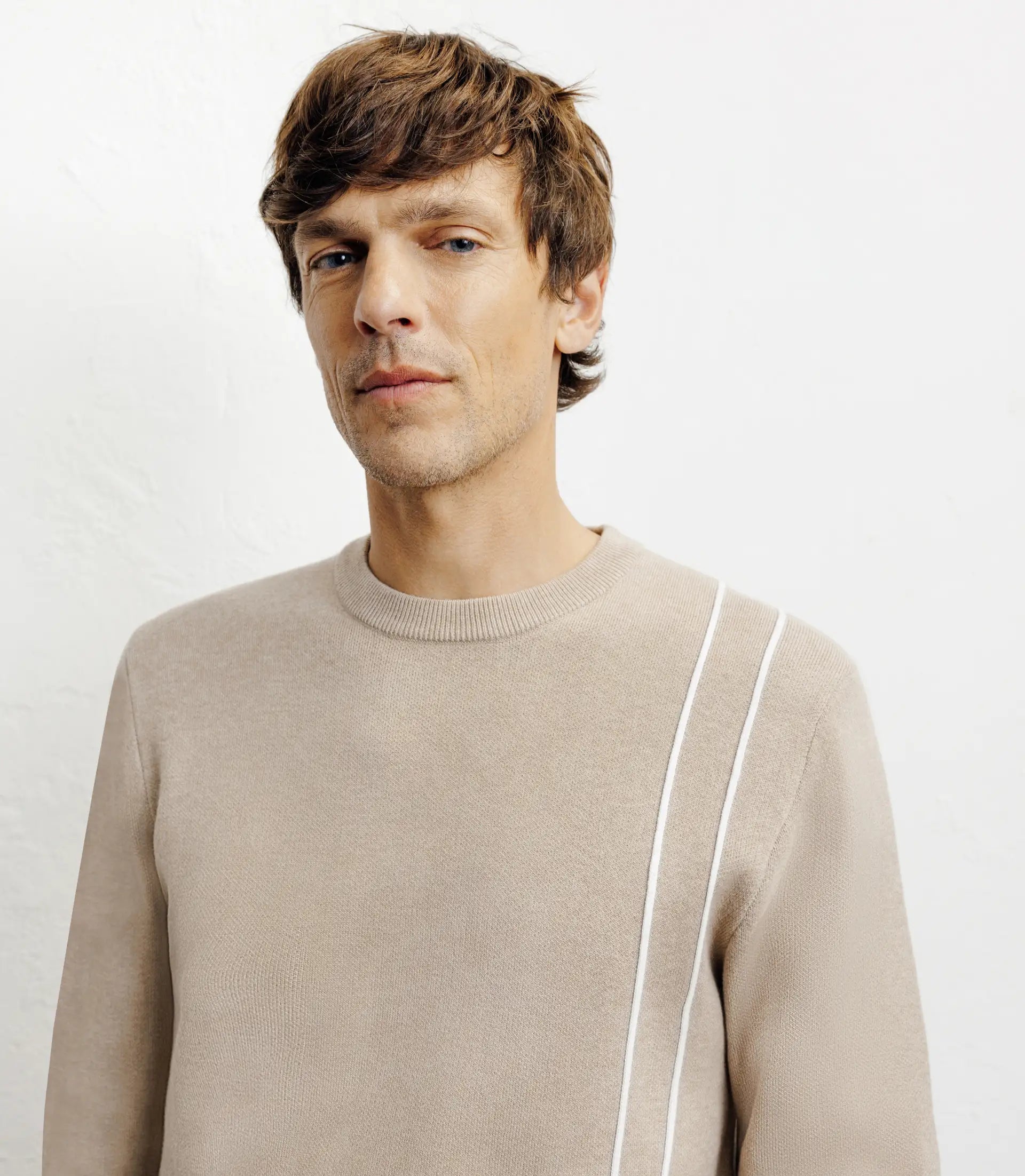 Pull col rond fantaisie beige - IZAC