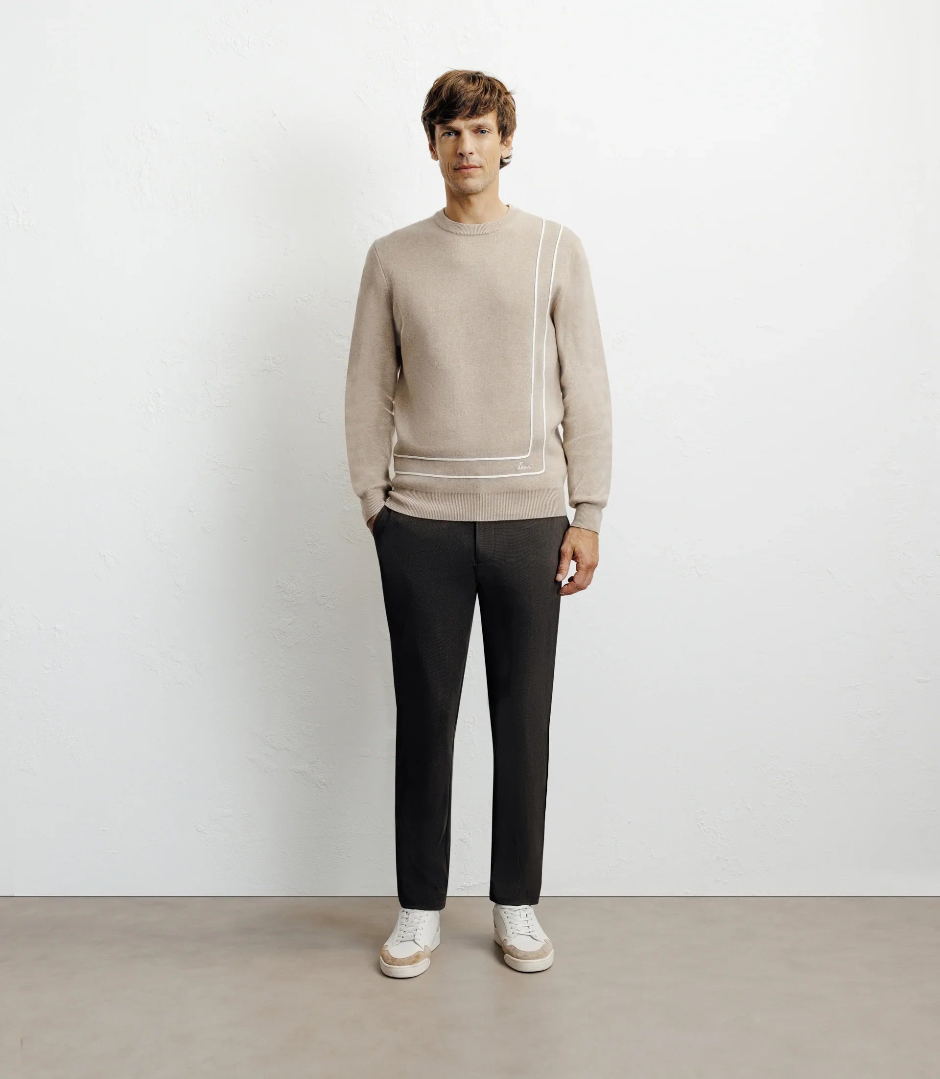 Pull col rond fantaisie beige - IZAC