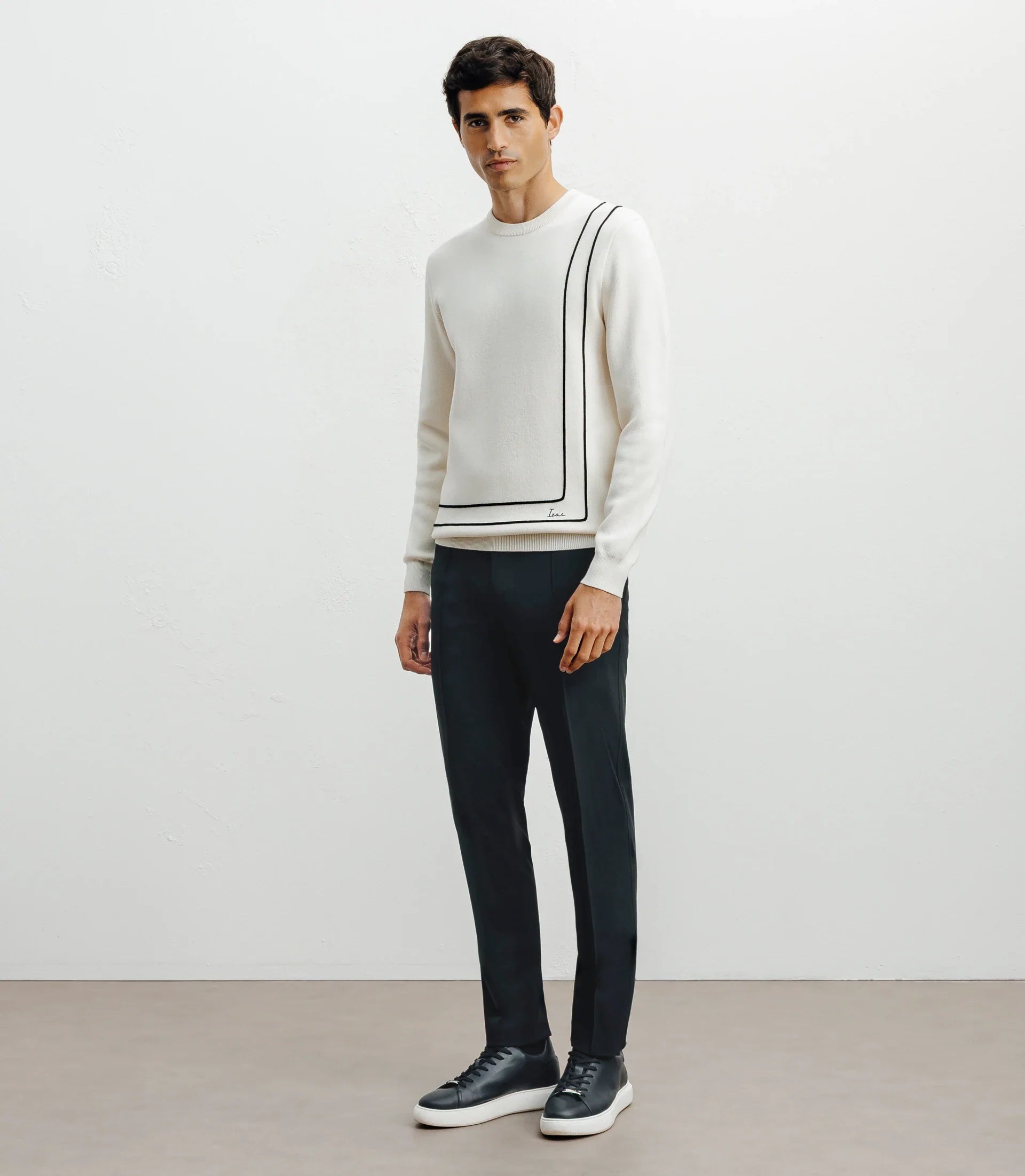 Pull col rond fantaisie ecru - IZAC