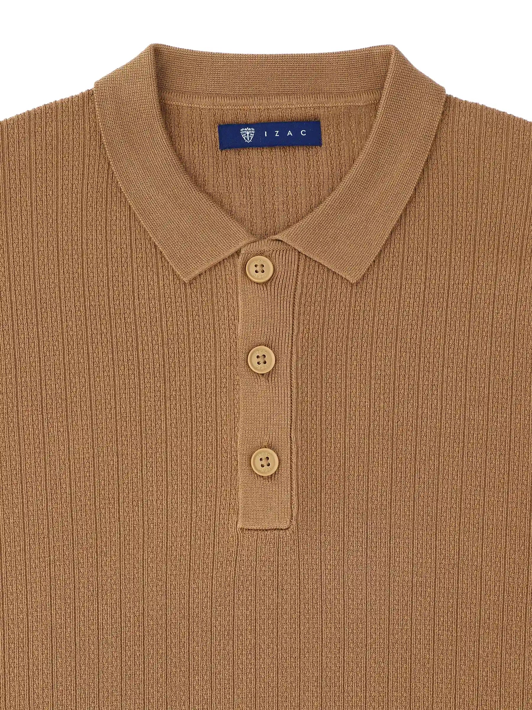 Pull col polo boutonné jeux de points camel - IZAC
