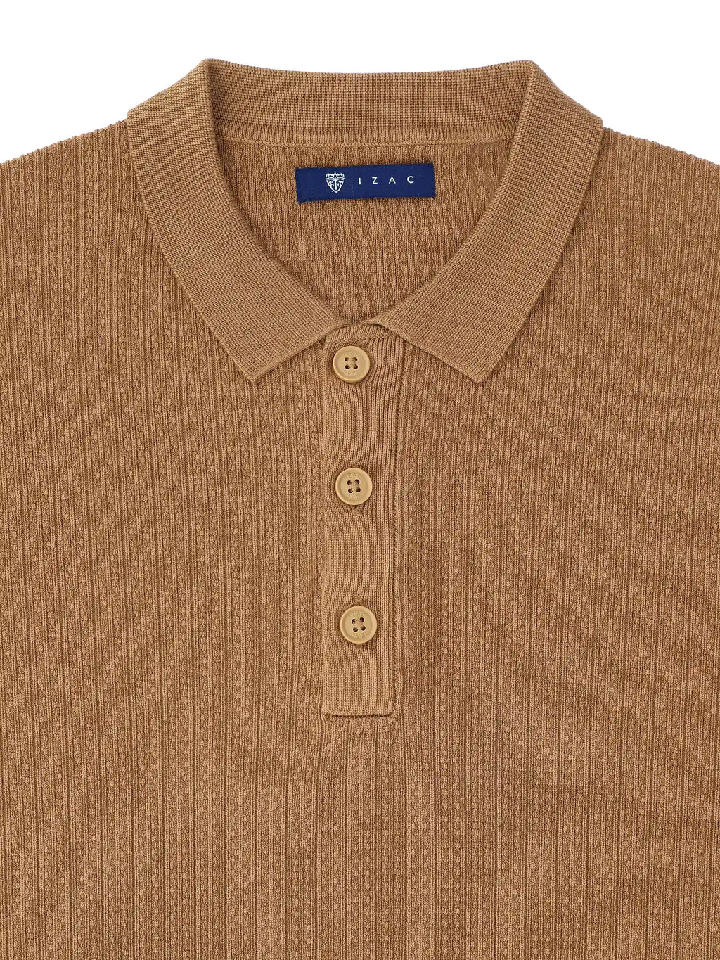 Pull col polo boutonné jeux de points camel - IZAC