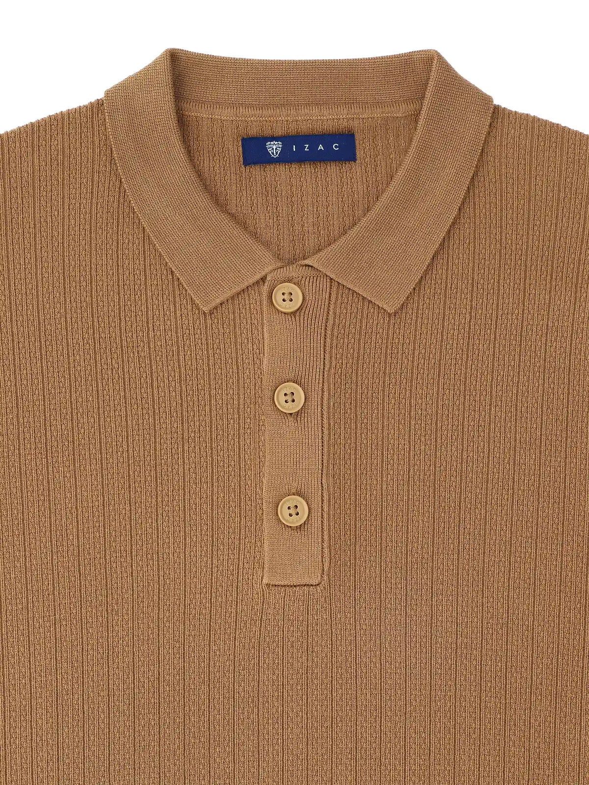 Pull col polo boutonné jeux de points camel - IZAC