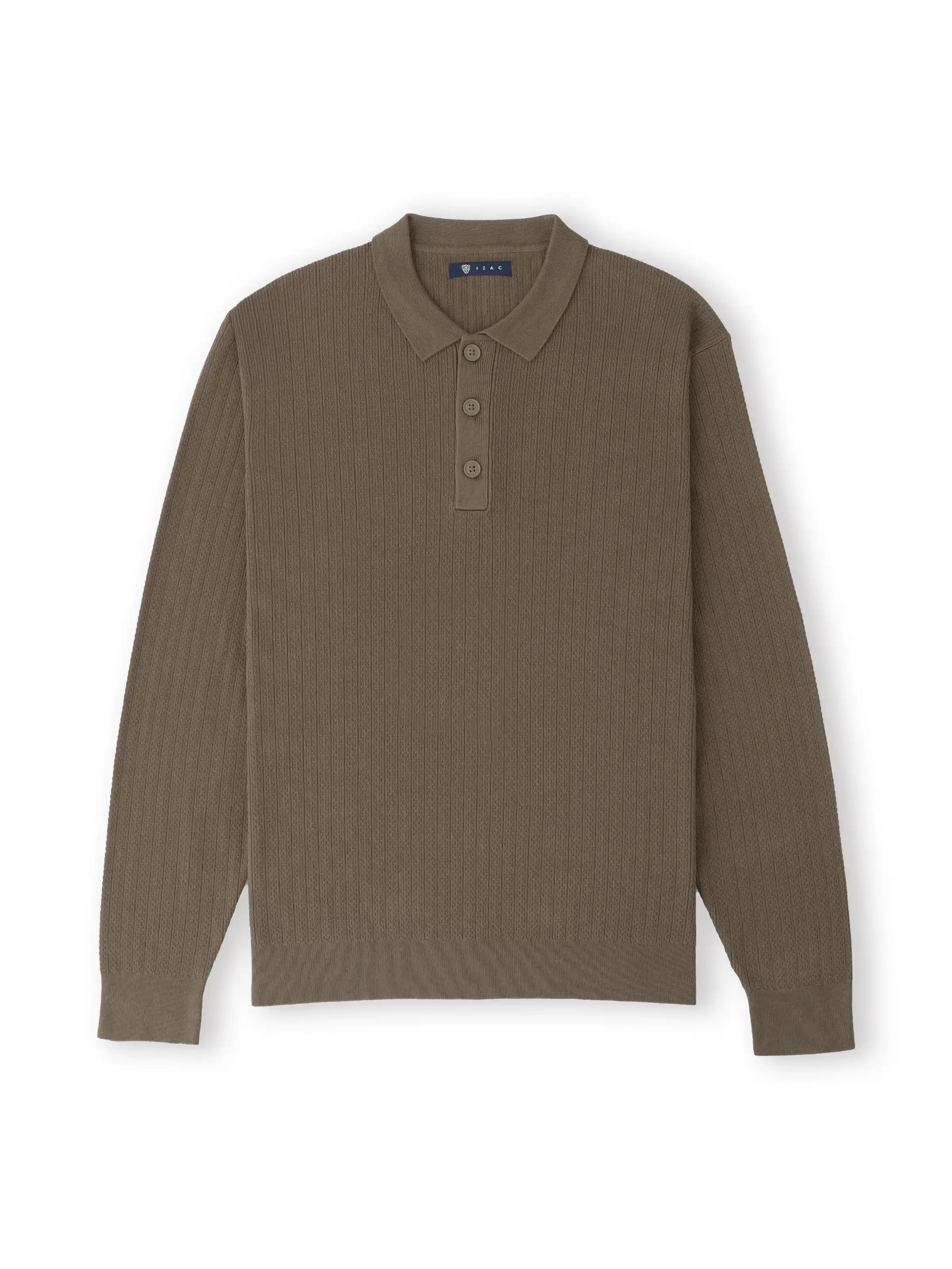 Pull col polo boutonné jeux de points châtain - IZAC